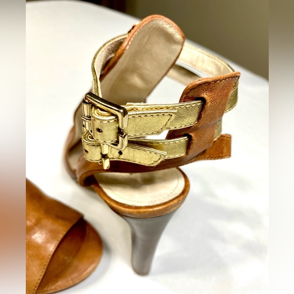 Louise et Cie Cut-Out Double Ankle Strap Heels Sandals 9M Brown Gold - Picture 5 of 15
